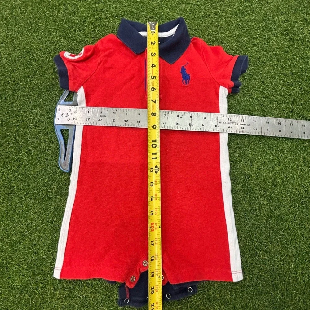 Polo Ralph Lauren Baby Boy Red Navy Blue Polo Romper One Piece 24M Sporty‎ Snap